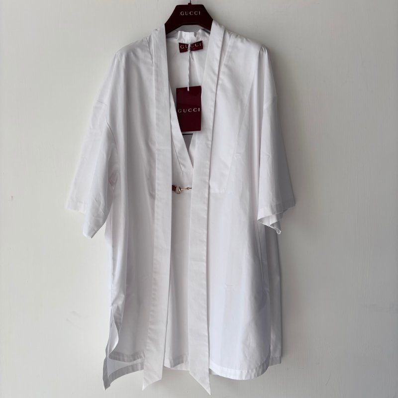 ::GUCCI:: 設計感 白色馬銜釦造型 新款開襟襯衫 造型襯衫 男女皆可-2
