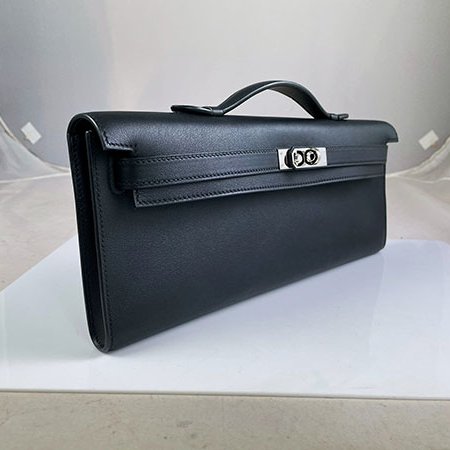 ＊奢華大道國際精品＊【H0388】HERMES黑色 SWIFT牛皮 KELLY CUT 銀釦手提/晚宴包-1