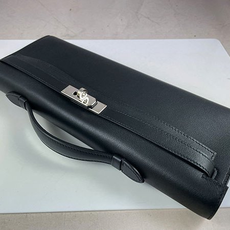 ＊奢華大道國際精品＊【H0388】HERMES黑色 SWIFT牛皮 KELLY CUT 銀釦手提/晚宴包-2