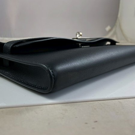 ＊奢華大道國際精品＊【H0388】HERMES黑色 SWIFT牛皮 KELLY CUT 銀釦手提/晚宴包-5