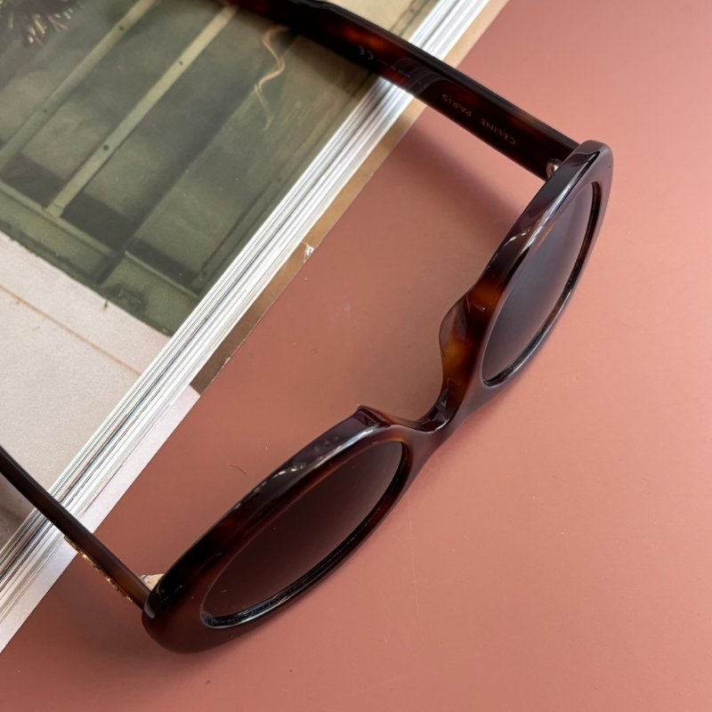 ::CELINE:: Triomphe 01 經典凱旋門 玳瑁色橢圓框墨鏡 太陽眼鏡 Sunglasses-14