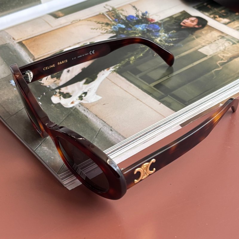 ::CELINE:: Triomphe 01 經典凱旋門 玳瑁色橢圓框墨鏡 太陽眼鏡 Sunglasses-15