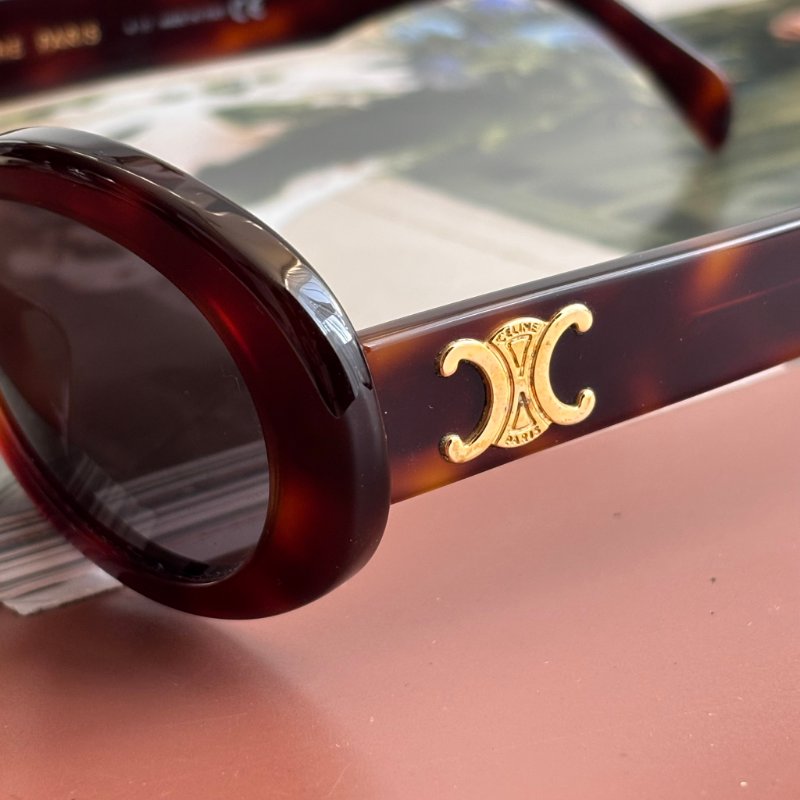 ::CELINE:: Triomphe 01 經典凱旋門 玳瑁色橢圓框墨鏡 太陽眼鏡 Sunglasses-16