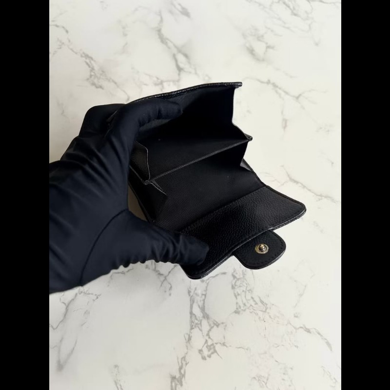 【LA LUNE】中古Chanel雙面黑金色魚子醬皮革短夾 皮夾 錢包 中夾 二手古董包-6