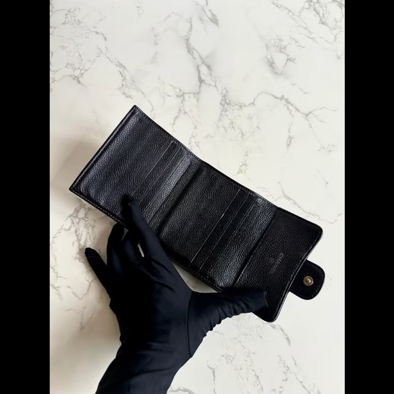 【LA LUNE】中古Chanel雙面黑金色魚子醬皮革短夾 皮夾 錢包 中夾 二手古董包-7