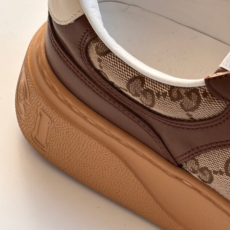 ::GUCCI:: 焦糖色皮革 GG緹花 綁帶休閒鞋 板鞋 餅乾鞋 8.5號-12