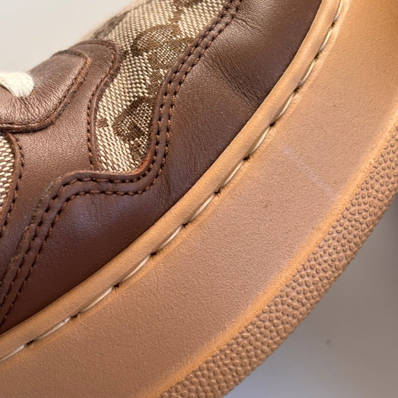 ::GUCCI:: 焦糖色皮革 GG緹花 綁帶休閒鞋 板鞋 餅乾鞋 8.5號-31