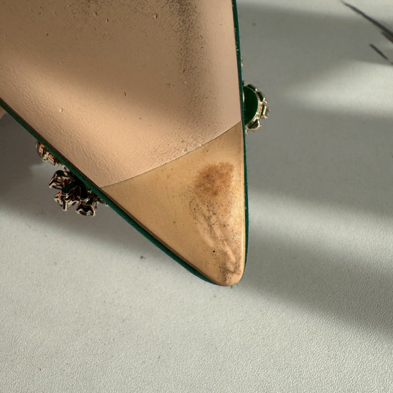 RV 翡翠綠緞面方鑽高根鞋-4