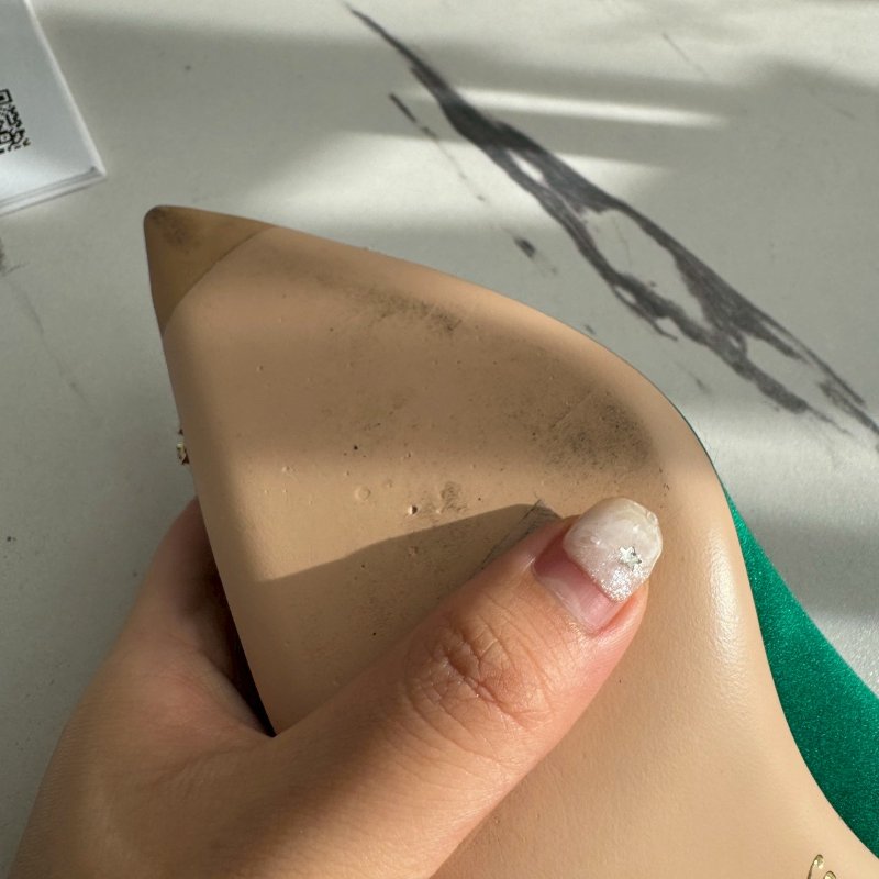 RV 翡翠綠緞面方鑽高根鞋-5