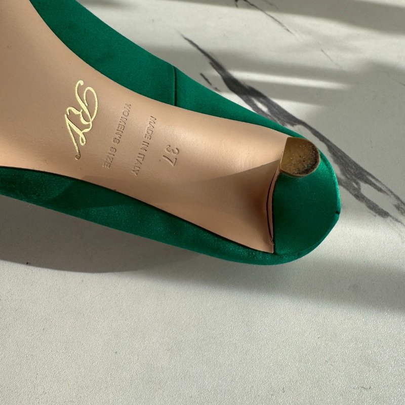 RV 翡翠綠緞面方鑽高根鞋-6