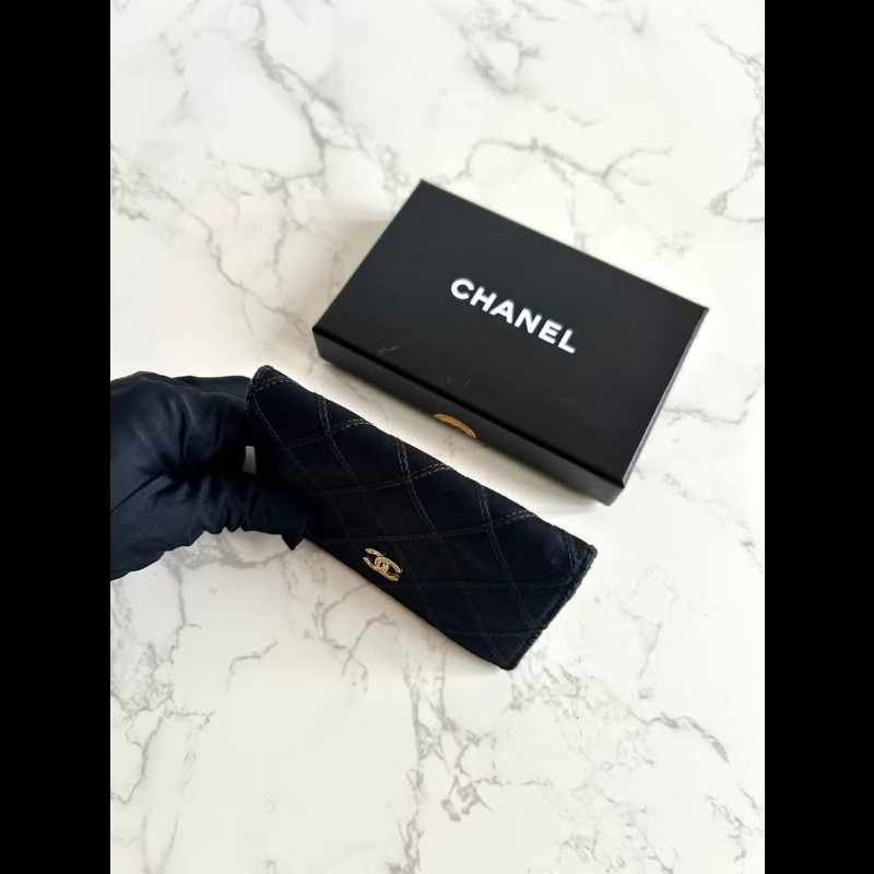 【LA LUNE】稀有Chanel 黑金色絲絹水鑽中夾 錢包 銀包 卡片包 皮革包 中古包-4
