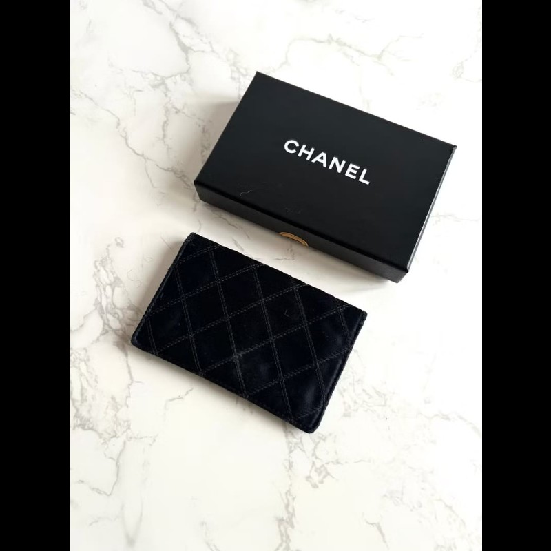 【LA LUNE】稀有Chanel 黑金色絲絹水鑽中夾 錢包 銀包 卡片包 皮革包 中古包-5