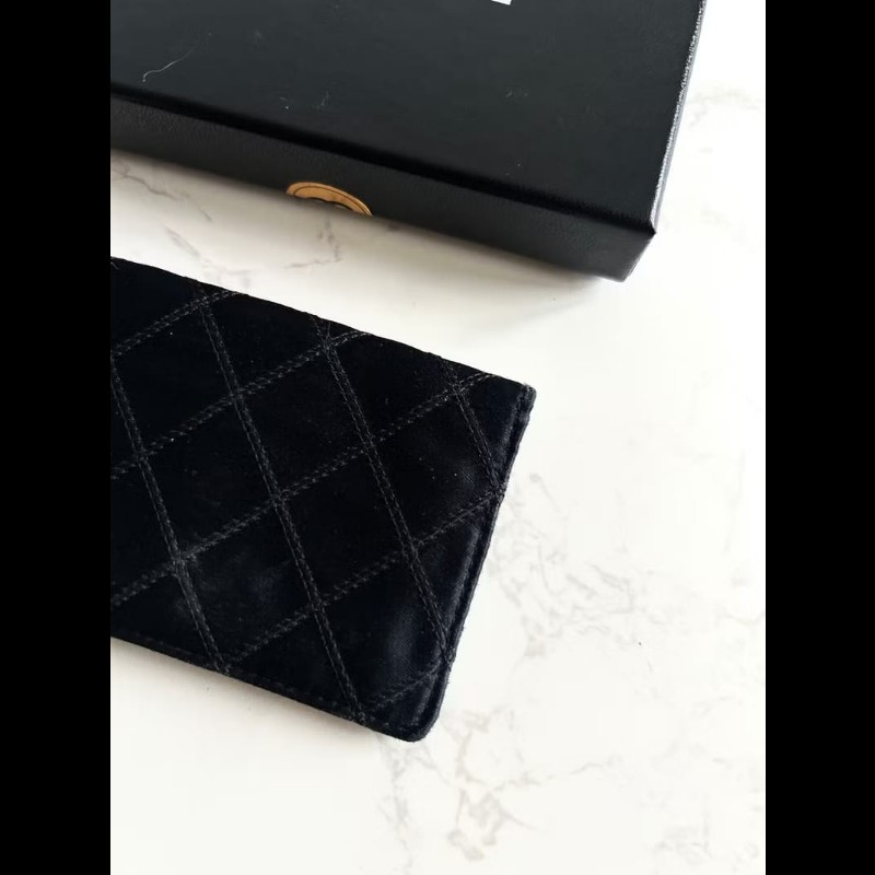【LA LUNE】稀有Chanel 黑金色絲絹水鑽中夾 錢包 銀包 卡片包 皮革包 中古包-7