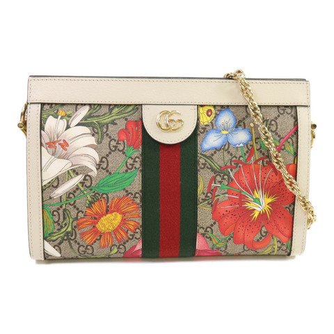 GUCCI 塗層帆布Ophidia GG Flora鏈帶肩背袋