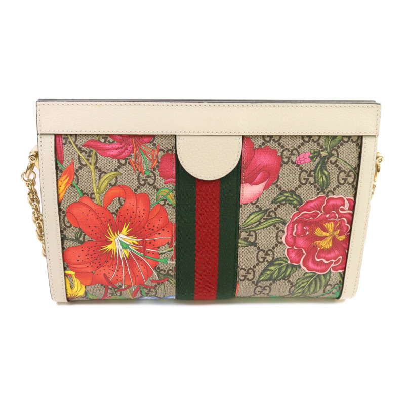 GUCCI 塗層帆布Ophidia GG Flora鏈帶肩背袋-1