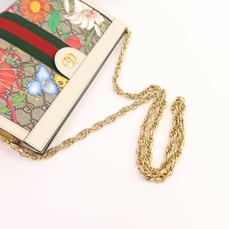 GUCCI 塗層帆布Ophidia GG Flora鏈帶肩背袋-4