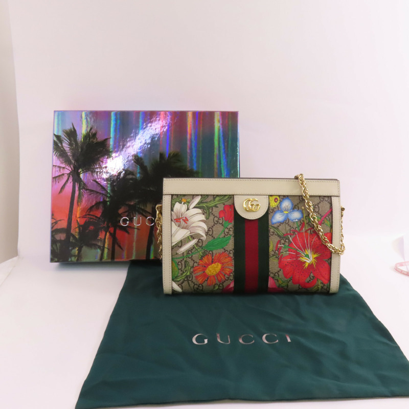 GUCCI 塗層帆布Ophidia GG Flora鏈帶肩背袋-13