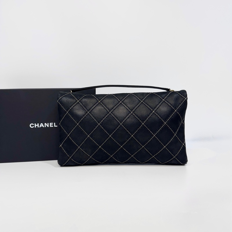 🖤香奈兒絕版CHANEL黑金牛皮粗縫線三層肩背包/A92174-6