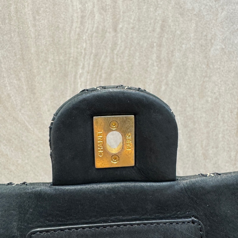 🖤香奈兒絕版CHANEL黑金牛皮粗縫線三層肩背包/A92174-12