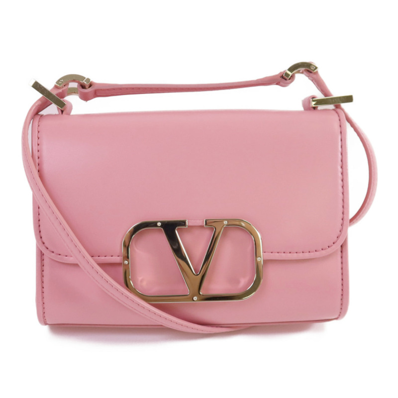 Valentino 牛皮皮革V Logo Type Crossbody金扣肩背袋-0