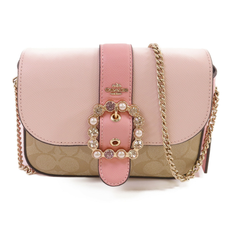 COACH 塗層帆布Chain Shoulder金扣鏈帶肩背袋-0