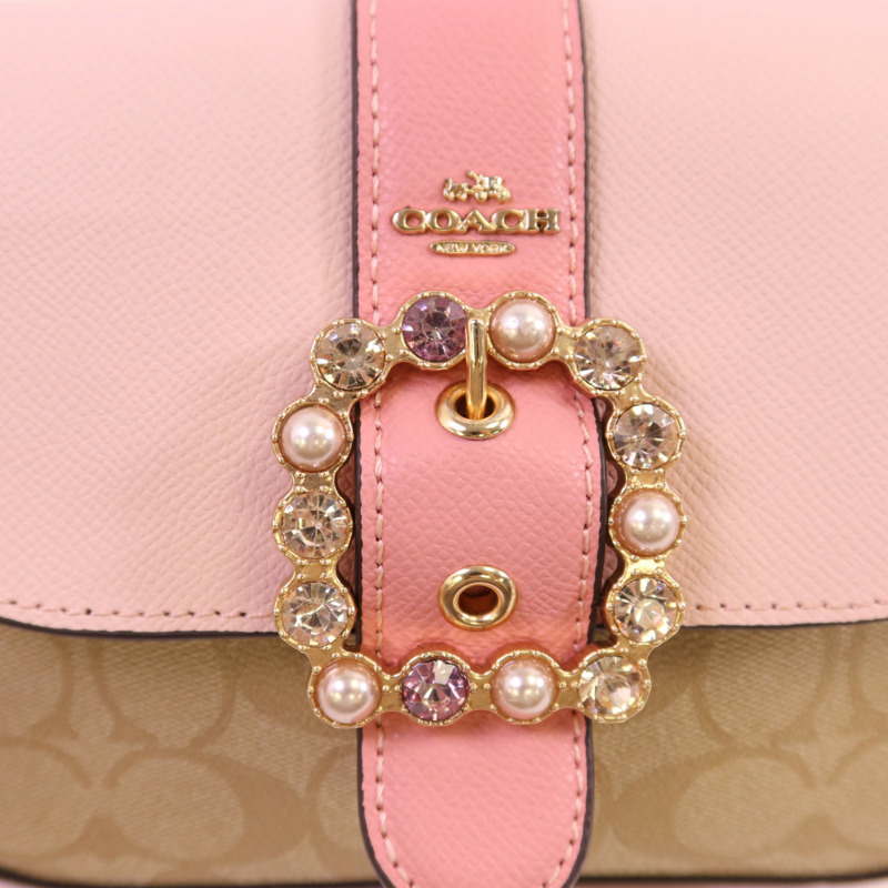 COACH 塗層帆布Chain Shoulder金扣鏈帶肩背袋-9