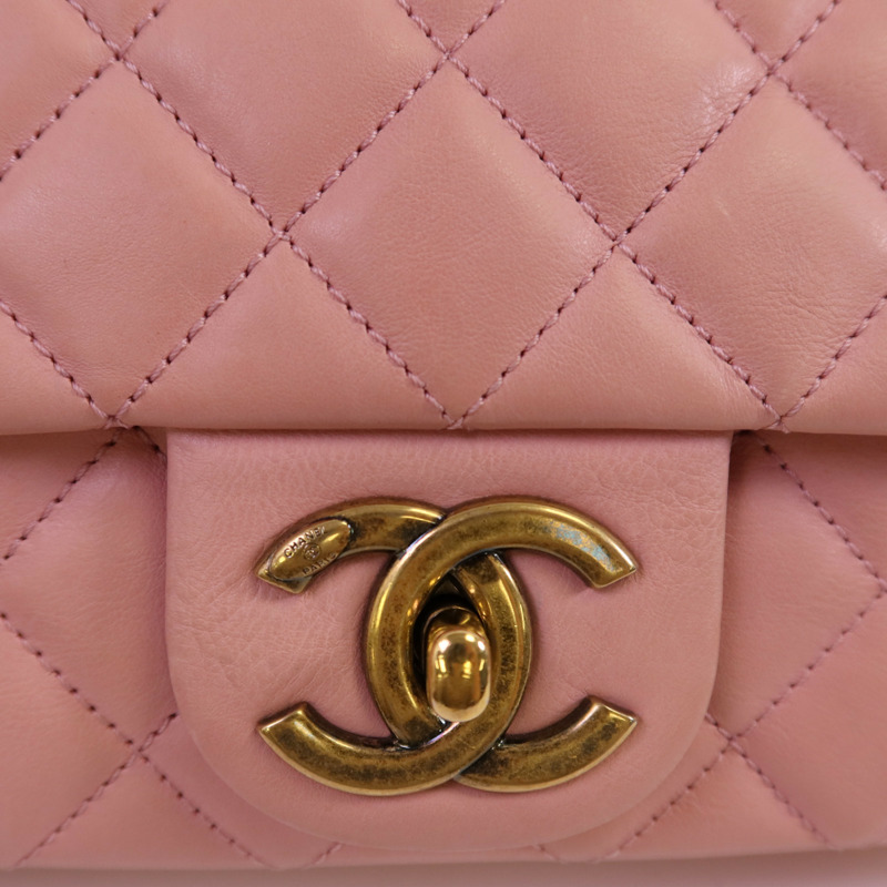 CHANEL 牛皮皮革Chain Shoulder金扣鏈帶肩背袋-11