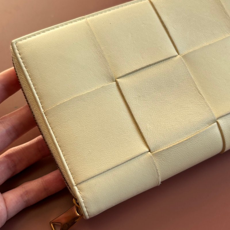 BOTTEGA VENETA BV*檸檬澄色大格編織拉鍊長夾-8