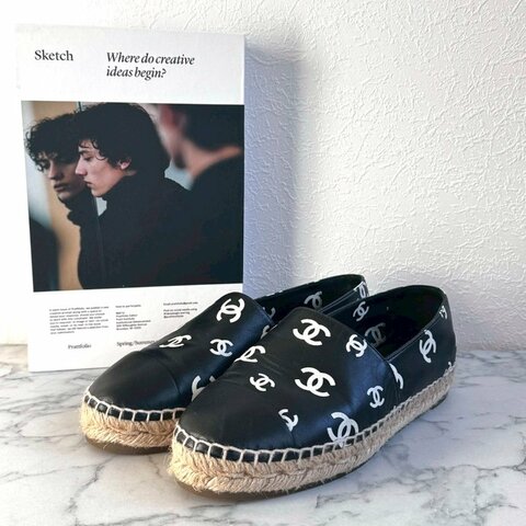Chanel深藍色草編涼鞋(超舒適)