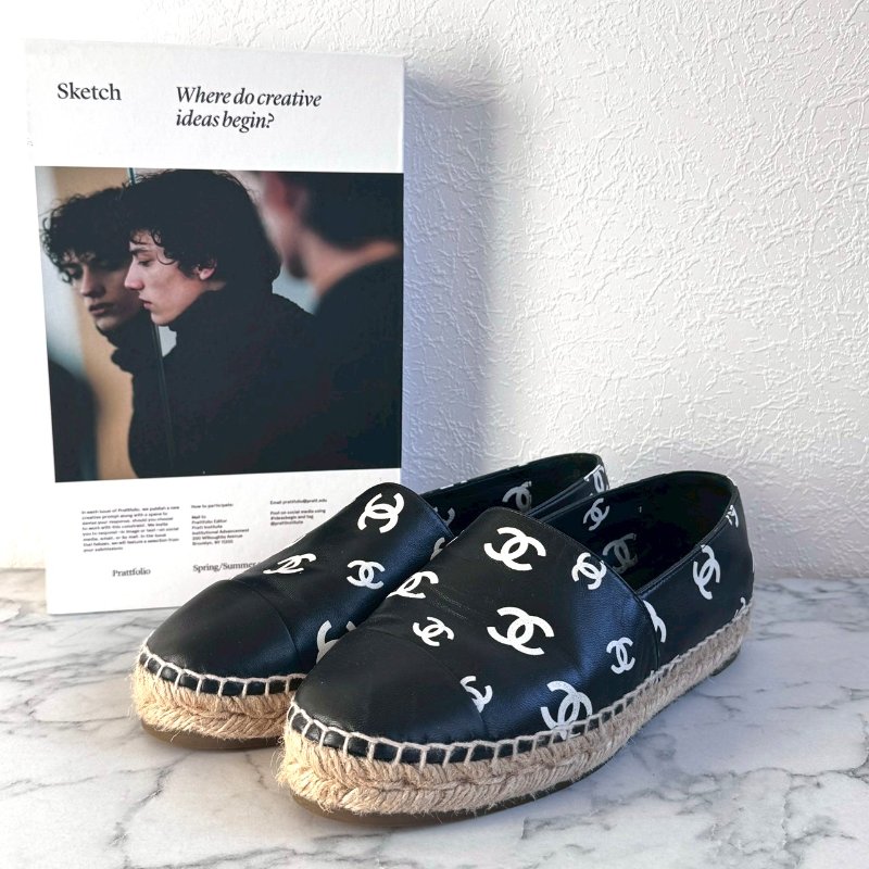 Chanel深藍色草編涼鞋(超舒適)-0