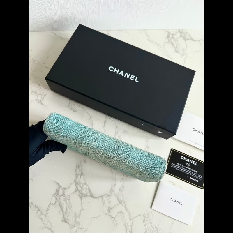 【LA LUNE】稀有中古Chanel Tweed淺牛仔藍皮夾 錢包 長夾 二手包 古董手提包-4