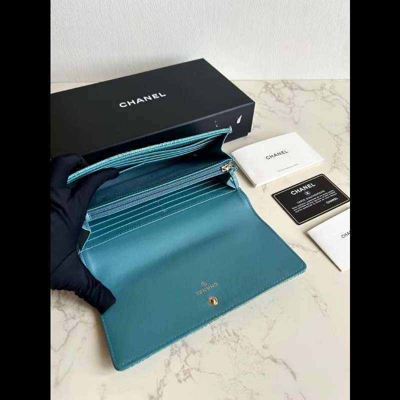 【LA LUNE】稀有中古Chanel Tweed淺牛仔藍皮夾 錢包 長夾 二手包 古董手提包-7