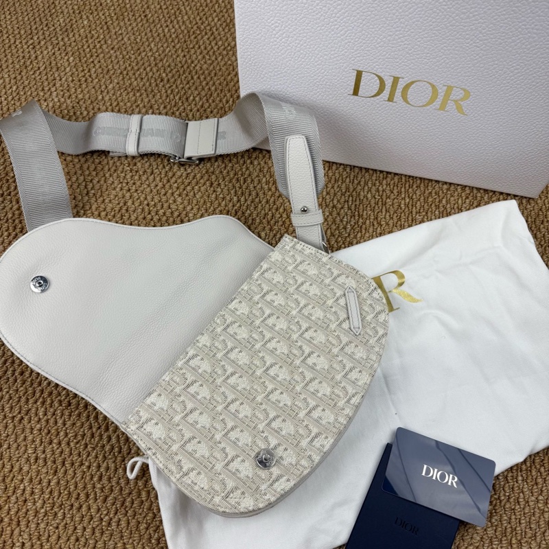 DIOR迪奧 Saddle 經典刺繡馬鞍包 小號 米白色 約24x17cm-3