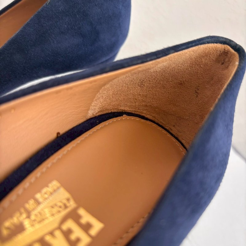 Salvatore Ferragamo 極濃藍麂皮蝴蝶結細高跟鞋-8