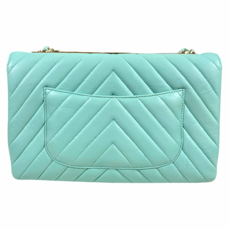 香奈兒 V 字縫線 Trendy CC 單肩包,羊皮,藍色,女士,二手,帶鏈條-2