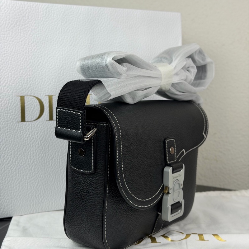 Dior迪奧 黑色馬鞍包 荔枝紋牛皮白色縫線 小號22年 尺寸約 23×18×6cm-2