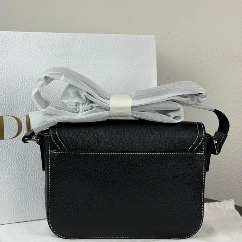 Dior迪奧 黑色馬鞍包 荔枝紋牛皮白色縫線 小號22年 尺寸約 23×18×6cm-4