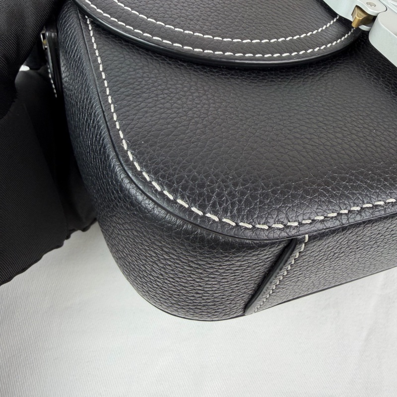 Dior迪奧 黑色馬鞍包 荔枝紋牛皮白色縫線 小號22年 尺寸約 23×18×6cm-8