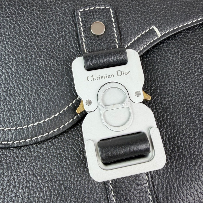 Dior迪奧 黑色馬鞍包 荔枝紋牛皮白色縫線 小號22年 尺寸約 23×18×6cm-11