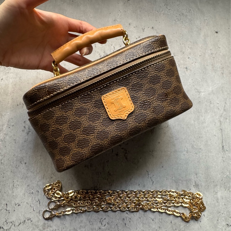 Celine Vanity Case 手提化妝盒手袋 真皮 棕色 斜背 蓆琳-4