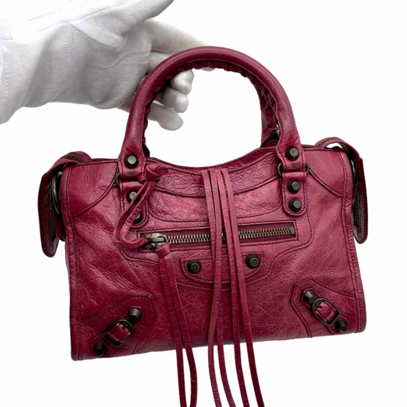 「JL精品代購」9新 Balenciaga鬚鬚流蘇機車包酒红色小號斜挎款-4