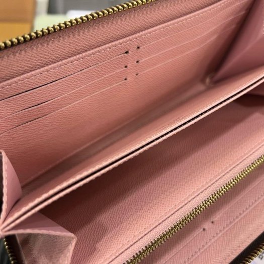 區正精品㊣LV M41894 字紋芭蕾粉紅色內裏ㄇ字拉鍊長夾 RA1851-2