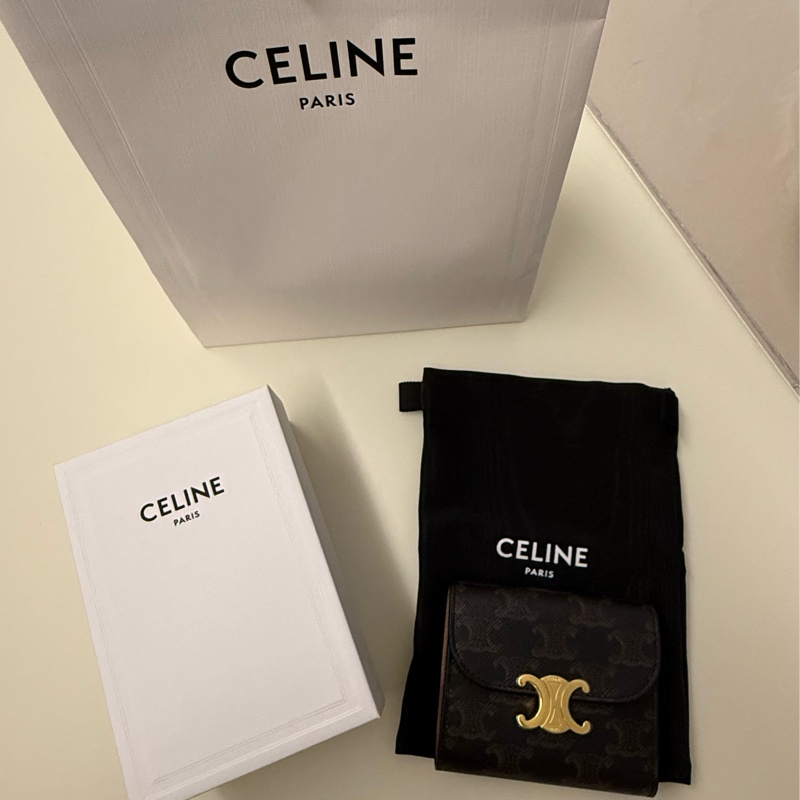 CELINE TRIOMPHE標誌印花小號翻蓋錢包-0