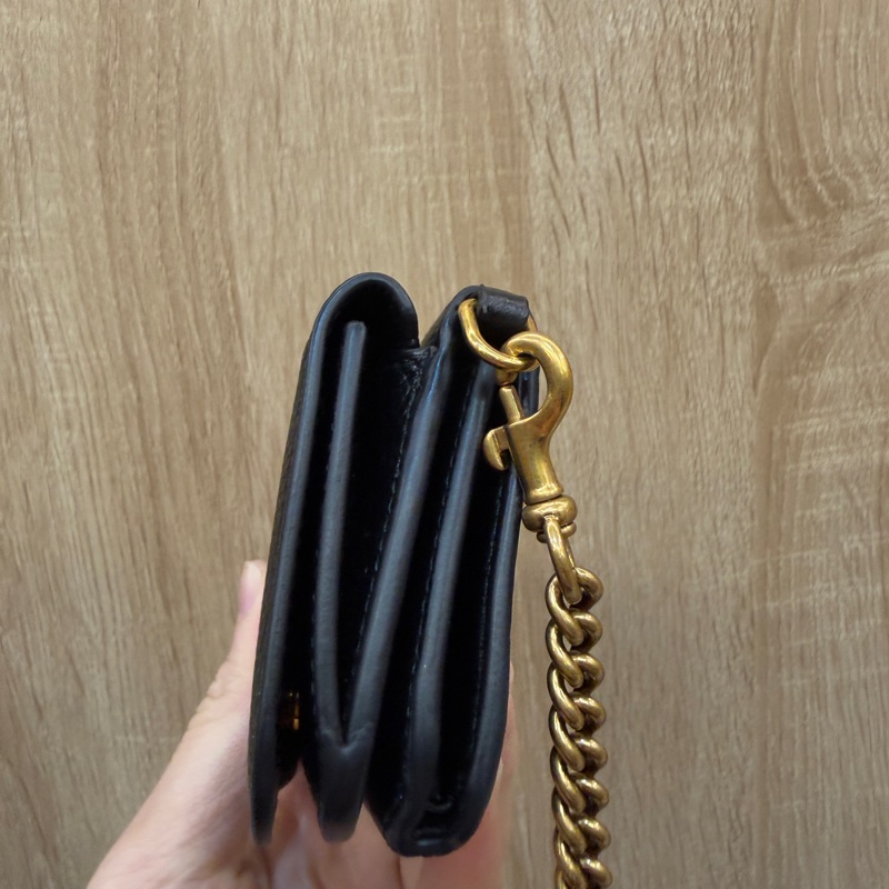 Balenciaga 黑牛皮霧金釦可以斜背三折短夾-2