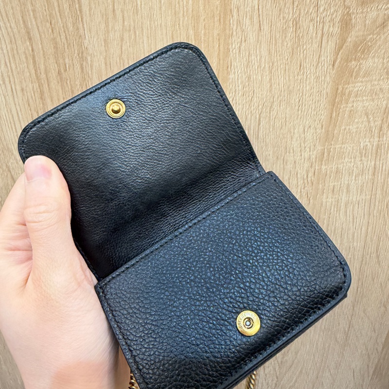 Balenciaga 黑牛皮霧金釦可以斜背三折短夾-9