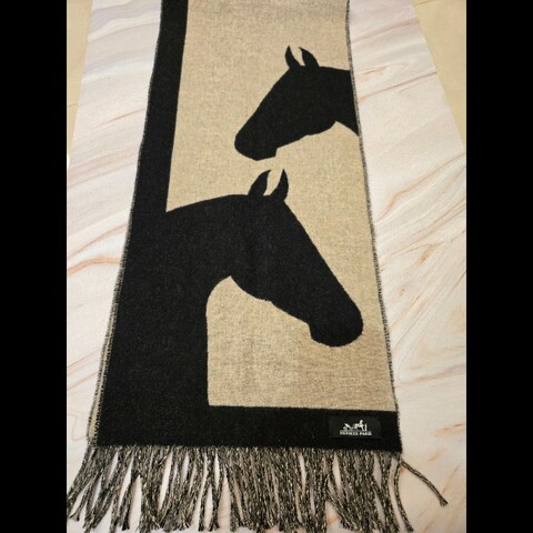 Hermes 愛馬仕Cashmera馬圖騰馬頭拼色圍巾限量絕版