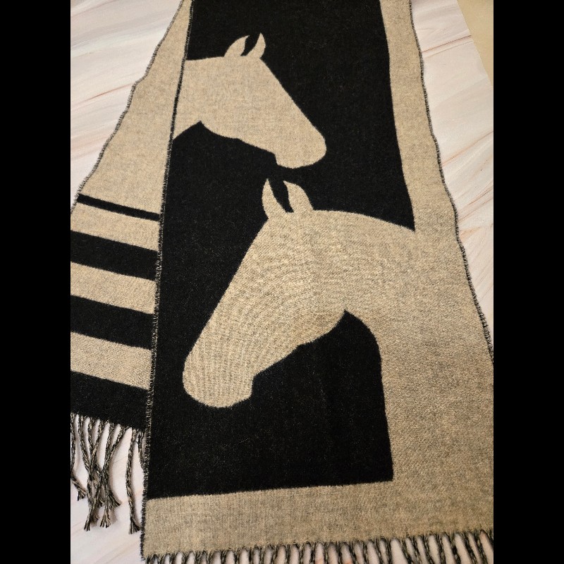 Hermes 愛馬仕Cashmera馬圖騰馬頭拼色圍巾限量絕版-1