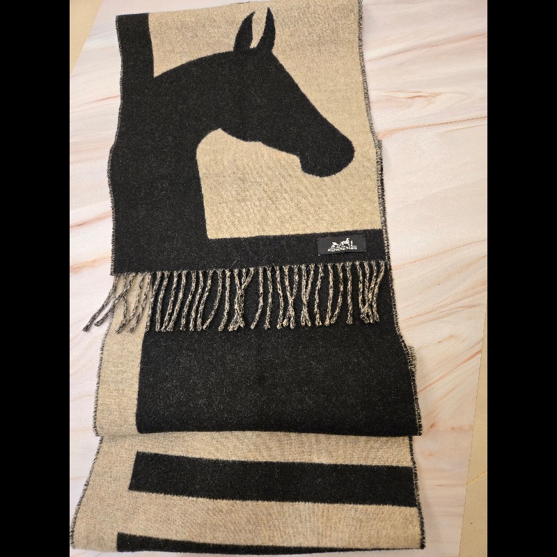 Hermes 愛馬仕Cashmera馬圖騰馬頭拼色圍巾限量絕版-4