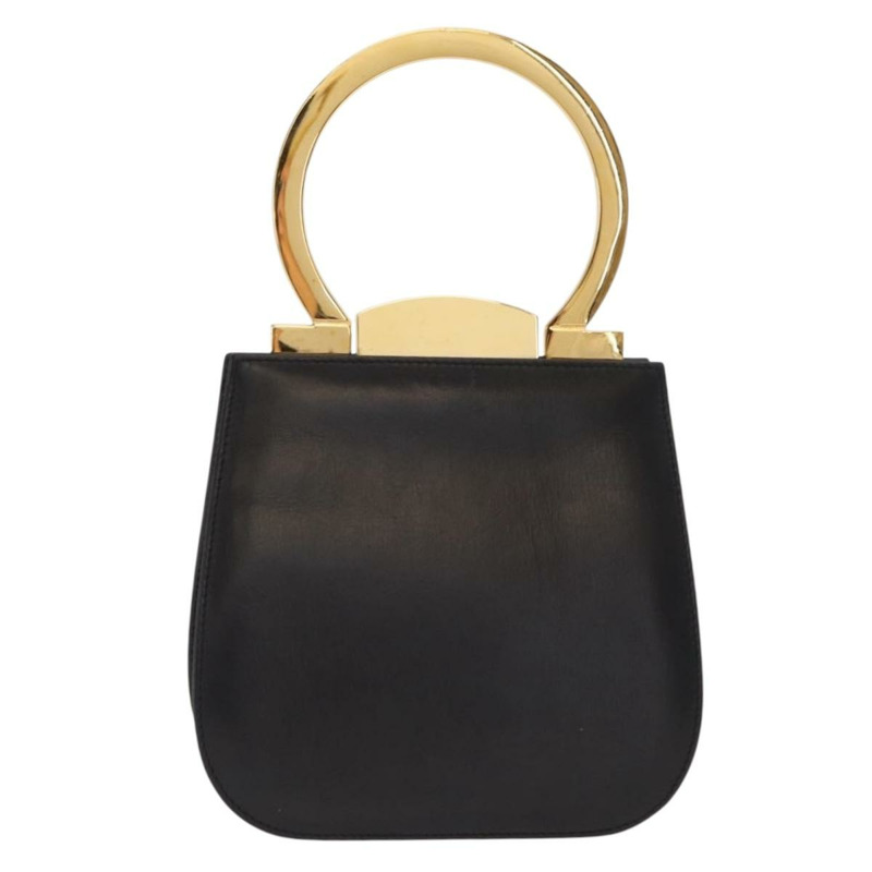 【日本直送】Salvatore Ferragamo Gancini 手提包，黑色皮革，金色，正品，貨號 159266V-1