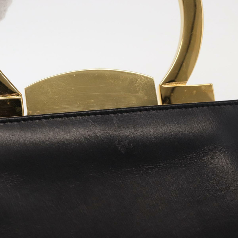 【日本直送】Salvatore Ferragamo Gancini 手提包，黑色皮革，金色，正品，貨號 159266V-2